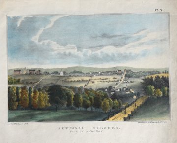 (Amherst - Autumn Scenery) Drawn by Mrs. Hitchcock, printed by Pendleton's Lithography, Boston 1833