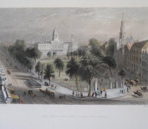 (Park and City Hall New York City) William H. Bartlett. American Scenery. London, 1839