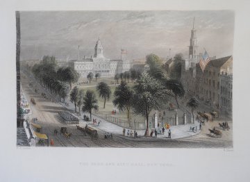 (Park and City Hall New York City) William H. Bartlett. American Scenery. London, 1839