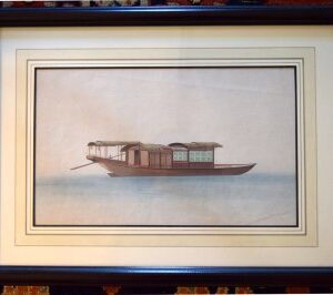 Chinese Export Watercolor "Chinese Boat" c. 1800-1810. Framed