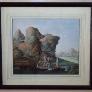 Chinese Export Watercolor "Loading Tea," c. 1800-1810. Framed
