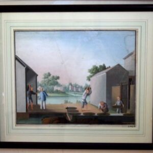 Chinese Export Watercolor "Drying and Sorting Tea," c. 1800-1810