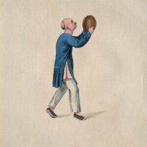(Man striking a gong at the Eclipse) After Pu Qua. Costume of China. London, [1799-1804] - 1821. Framed
