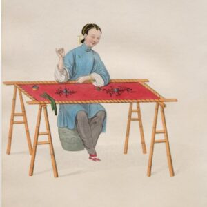 (Woman Embroidering) After Pu Qua. Costume of China. London, [1799-1804] - 1821. Framed