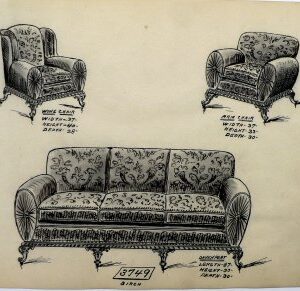 Gottlieb Buehler. 3749. (Upholstered Sofa and 2 Chairs) American, ca. 1920