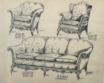 Gottlieb Buehler. 3884. (Upholstered Sofa and 2 Chairs) American, 1922