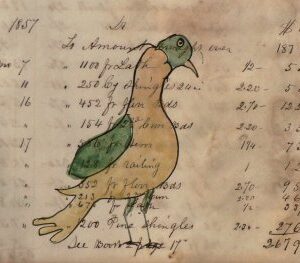 (Yellow and Green Dove) Watercolor and ink on paper