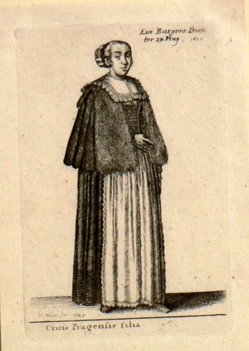 W. Hollar. (Girl from Prague) 17th century etching. Bohemia
