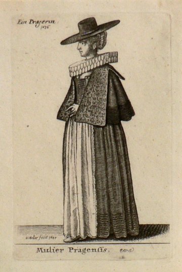 W. Hollar. (Woman from Prague) 17th century etching. Bohemia
