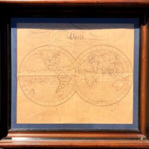 William Boyd. World Map. Hand drawn manuscript in gall ink. Signed and dated