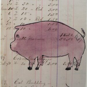 (Pink Pig) Watercolor and ink on paper