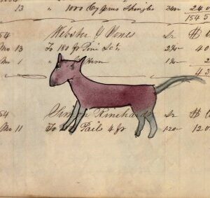 (Little Pink Dog) Watercolor and ink on paper