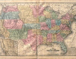 "Map of the United States..." with inset of "The Gold Region of California." Philadelphia: S.A. Mitchell, 1854