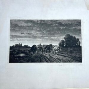Peter Moran, Country Road with Cattle. Mezzotinted engraving