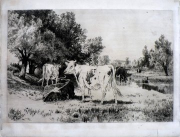 Peter Moran. On the Neshaminy. Etching. ca, 1886