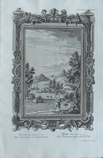 Johann Scheuchzer, (Man sowing seed in a Field) Physica Sacra. Augsberg and Ulm, 1731-1735.