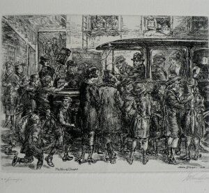 The Movey Troupe. Etching. 1920. Pencil signed