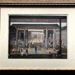 Chinese Export Watercolor (A Tea Hong in Canton) c. 1800-1810. Framed