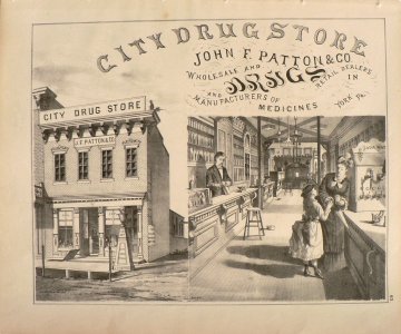 (York, PA) City Drug Store. John F. Patton. York, 1876