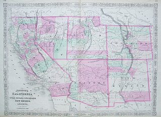 (California, Utah, Nebraska, New Mexico, Arizona) Johnson's Family Atlas, New York 1864