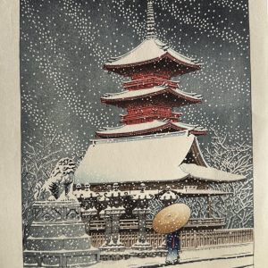 Kawase Hasui, "Snow at Ueno Toshogu Shrine" 1930