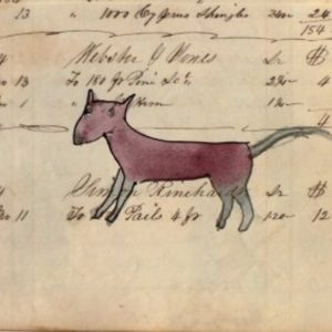 (Little Pink Dog) Watercolor and ink on paper